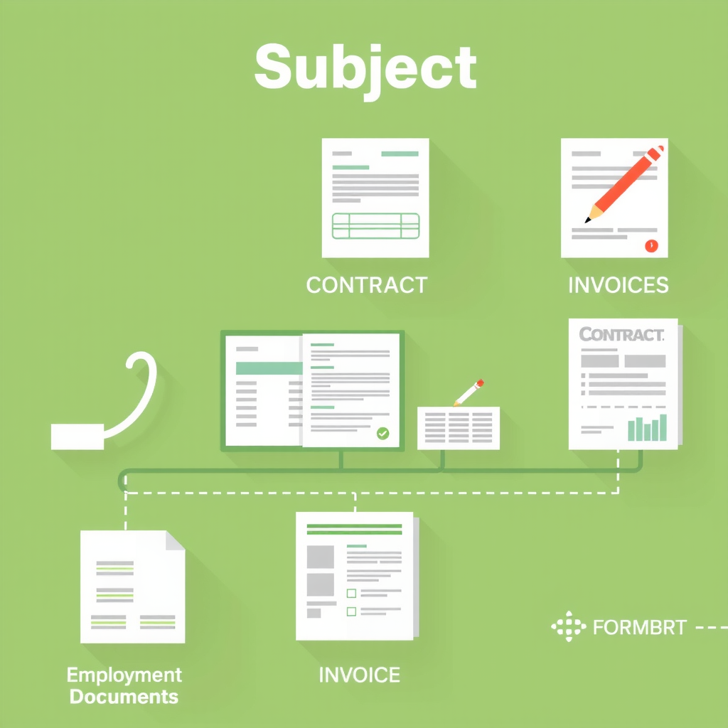 Professional business forms and applications including contracts, invoices, and employment documents