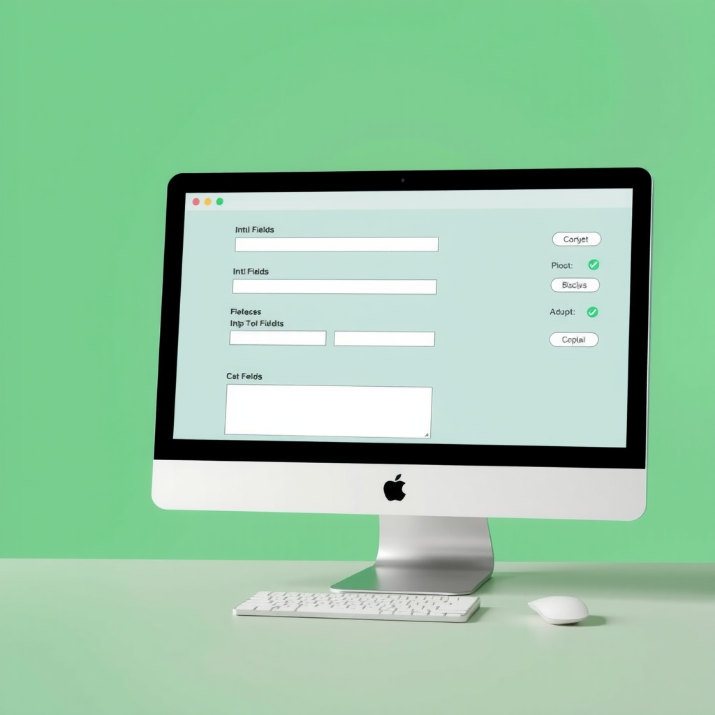 Professional fillable forms on computer screen showing various input fields, checkboxes, and dropdown menus for business applications
