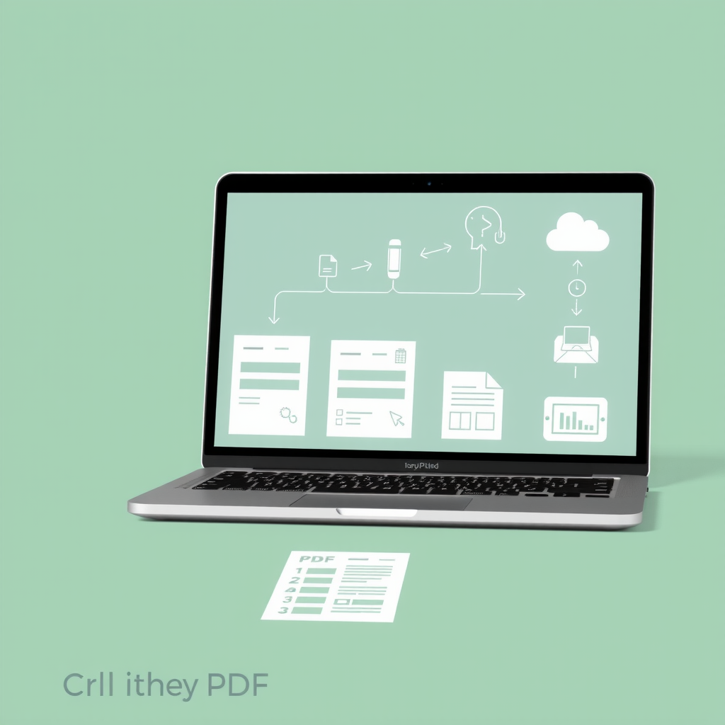 Modern tablet and laptop displaying interactive PDF forms and digital templates with cloud storage icons and digital workflow elements