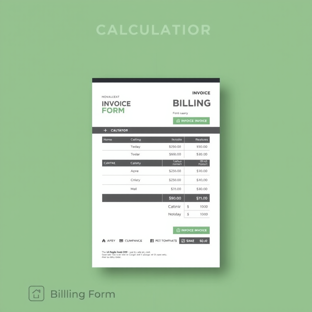 Professional invoice and billing form templates with calculation fields and company branding areas