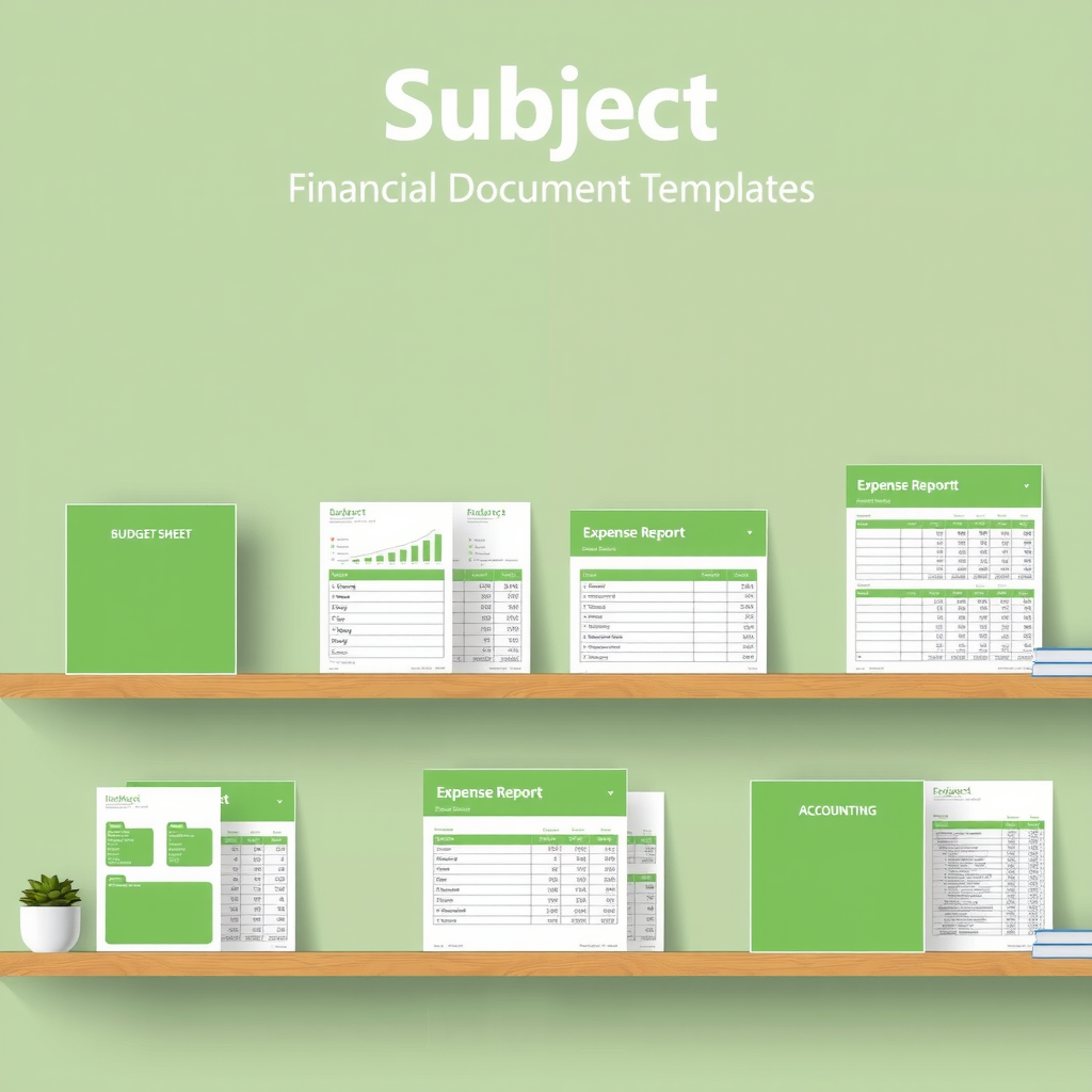 Financial document templates including budget sheets, expense reports, and accounting forms